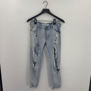 Brandy Melville Distressed Jeans Womens 25 Light Wash‎ Button Fly Boho 90s Y2K